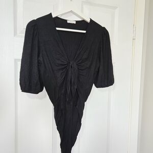 Elegant Black Puff Sleeve Bodysuit